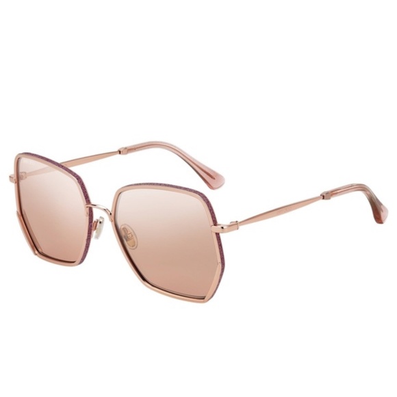 WORN ONCE! JIMMY CHOO Aline Gold Pink Rectangle Glitter Sunglasses - Picture 1 of 15